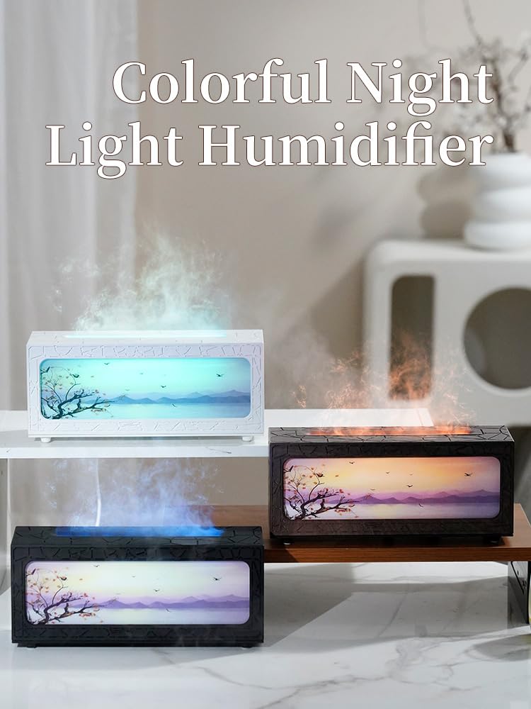 HapIntlNex Essential Oil Diffuser Ultrasonic Fireplace Flame | Auto Shut-Off | 7-Color LED