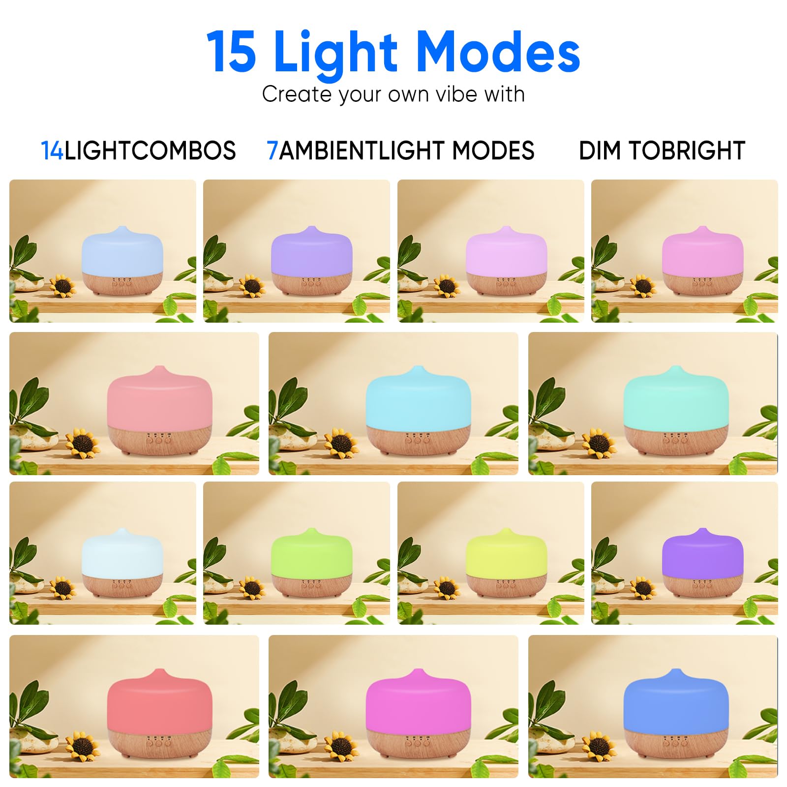 HAPPTWS 1000ml Essential Oil Diffuser with Remote Control - 7 Color LED for Large Rooms