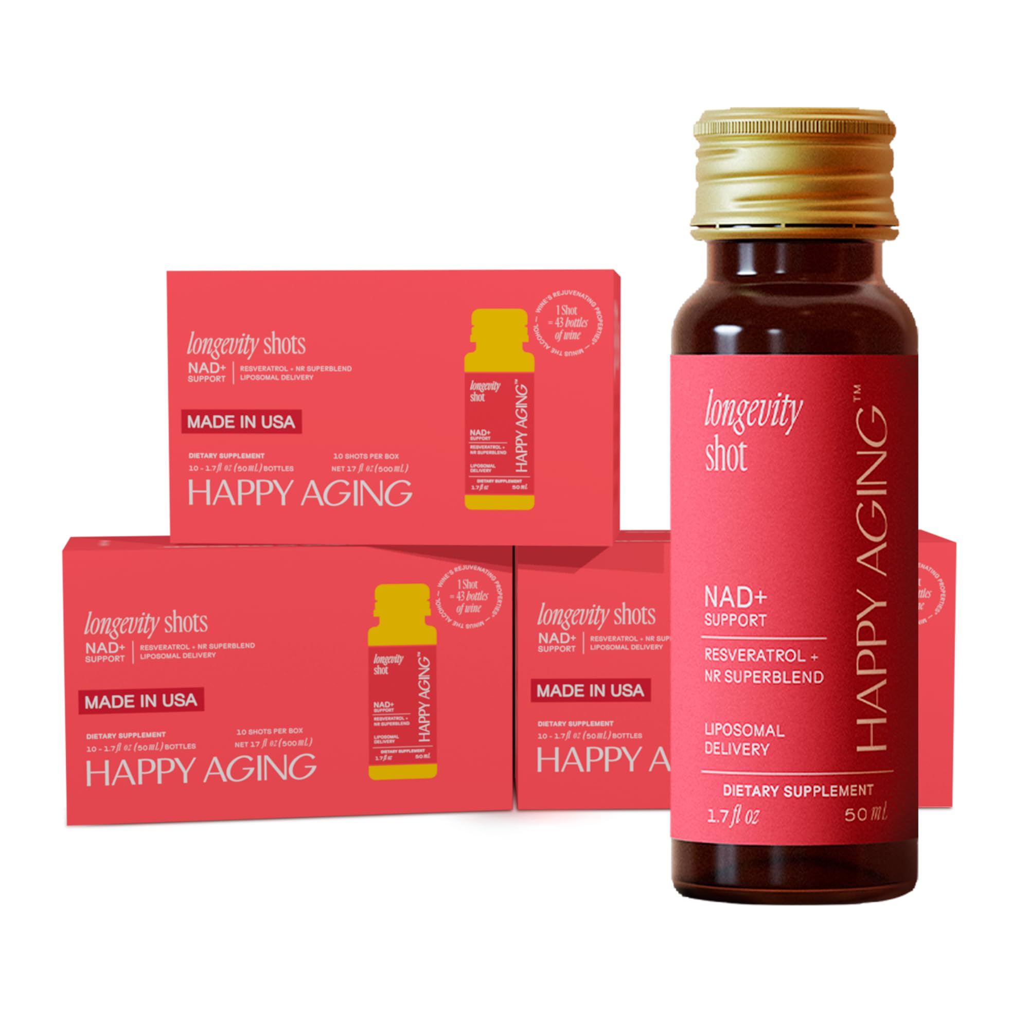 Happy Aging Liquid NAD+ Shot — Liposomal NR + Resveratrol, Twice-Weekly (30 Shots)