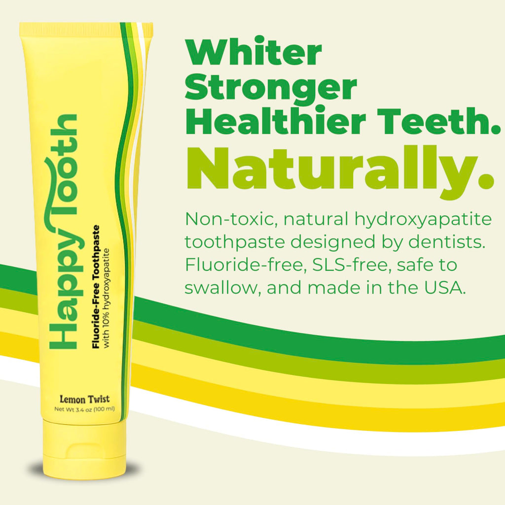 Happy Tooth Hydroxyapatite Toothpaste – Fluoride Free, Lemon Twist, 3.4 oz | For Kids, Toddlers & Adults