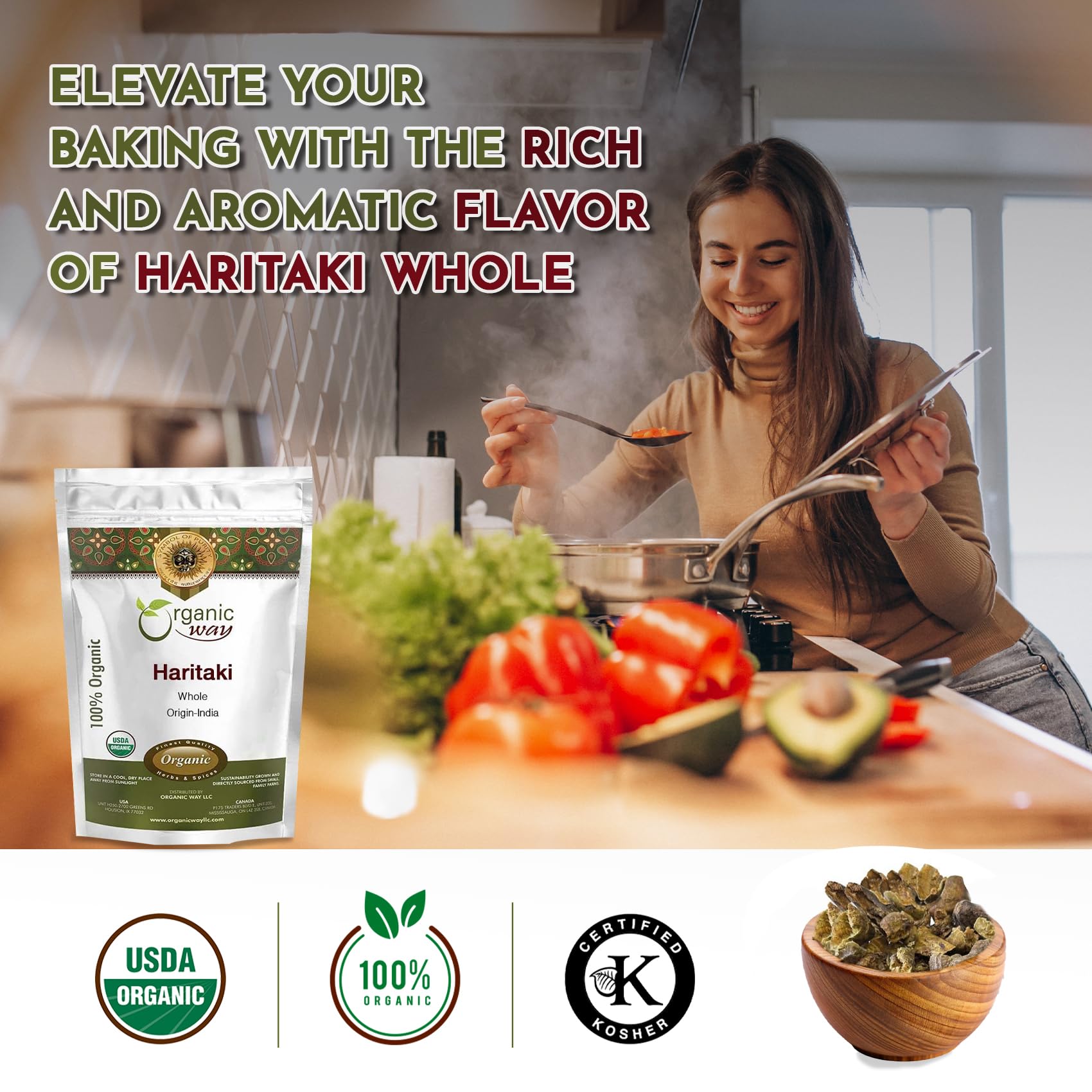Organic Way Haritaki Whole 8 oz | Haritaki Chebulic Myrobalan | Kosher & USDA Organic | Vegan Non-GMO Gluten Free | 100% Raw from India