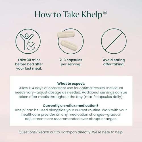 HartSpan Khelp All-Natural Reflux Support – Premium Alginate, Drug-Free, 60 Vegan Capsules