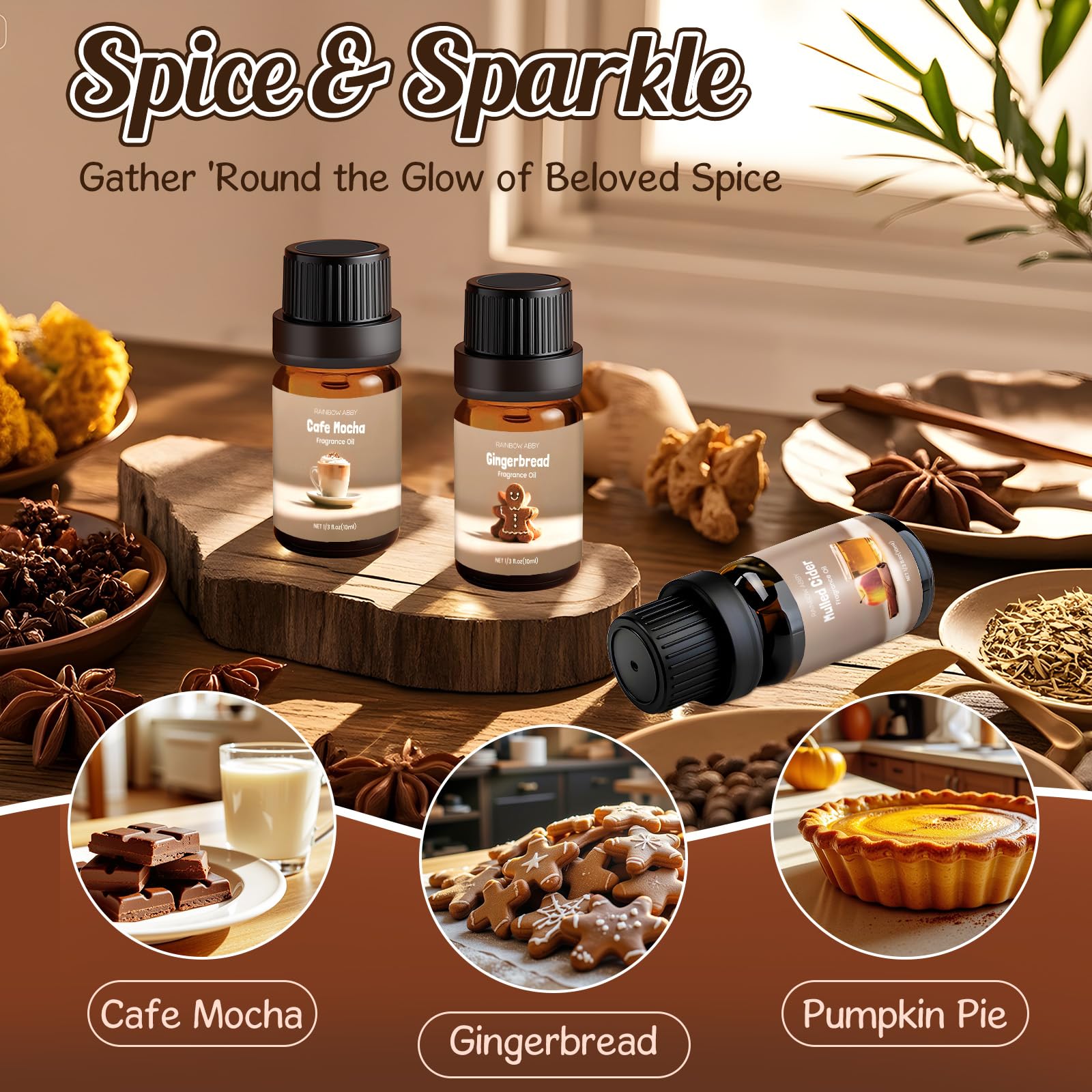 Spice Fragrance Oils Set 6x10ml | Rainbow Abby Fall Essential Oils for Diffuser, Candle, Soap