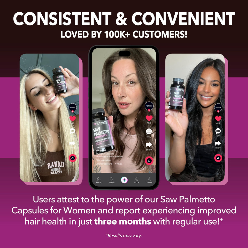 HAVASU Nutrition Saw Palmetto with Biotin 5000mcg - Vegan, Non-GMO DHT Support for Hair, Skin & Nails - 120 Count