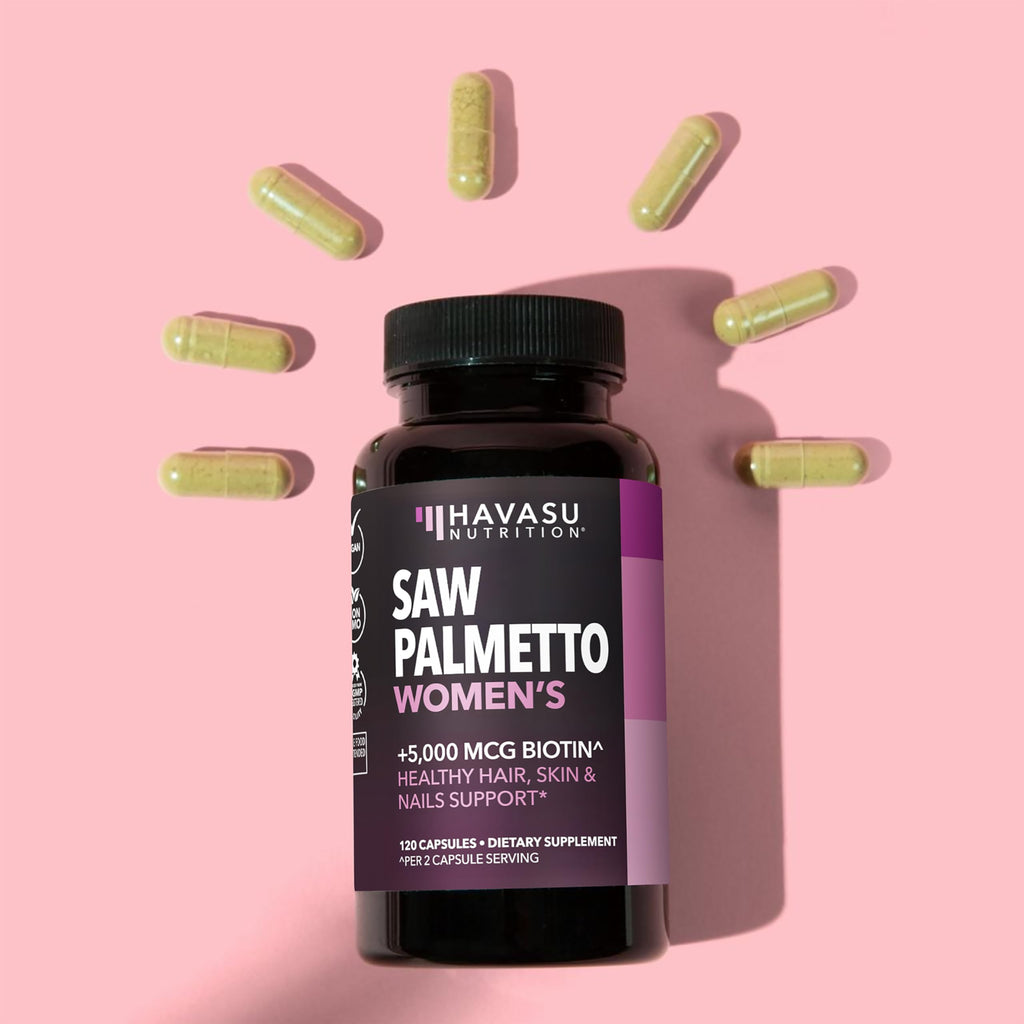 HAVASU Nutrition Saw Palmetto with Biotin 5000mcg - Vegan, Non-GMO DHT Support for Hair, Skin & Nails - 120 Count