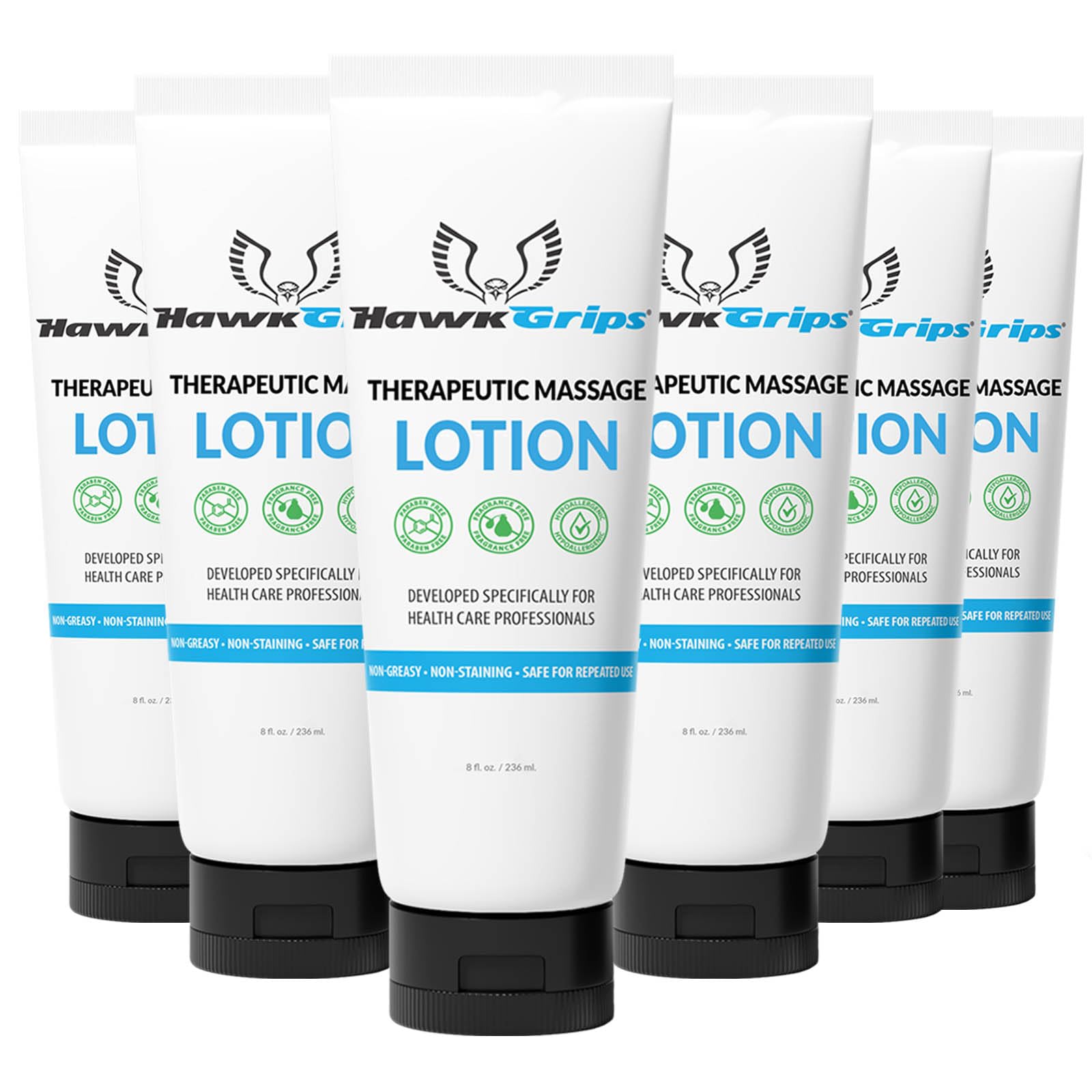 8oz Therapeutic Massage Lotion – Unscented, Non-Greasy | HawkGrips (Pack of 6)