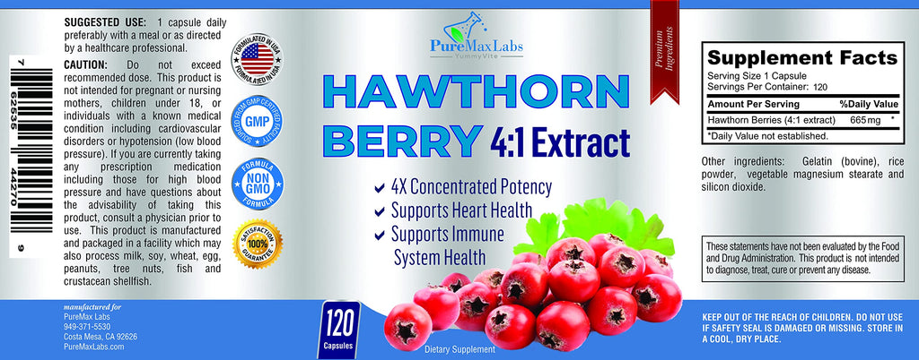 YUMMYVITE Hawthorn Berry 4:1 Extract (120 Caps) – Immune Support