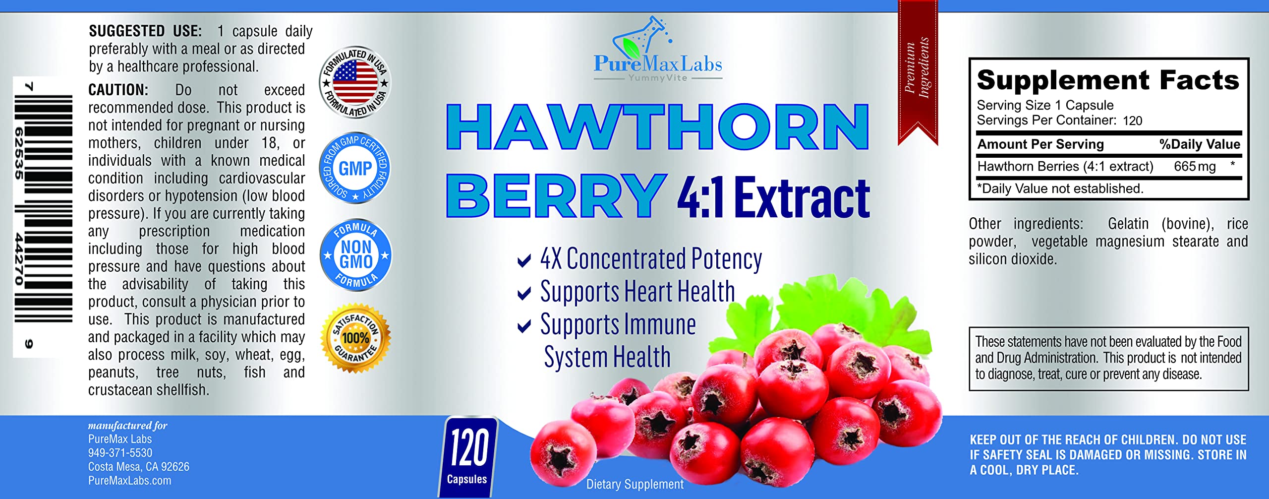 YUMMYVITE Hawthorn Berry 4:1 Extract (120 Caps) – Immune Support