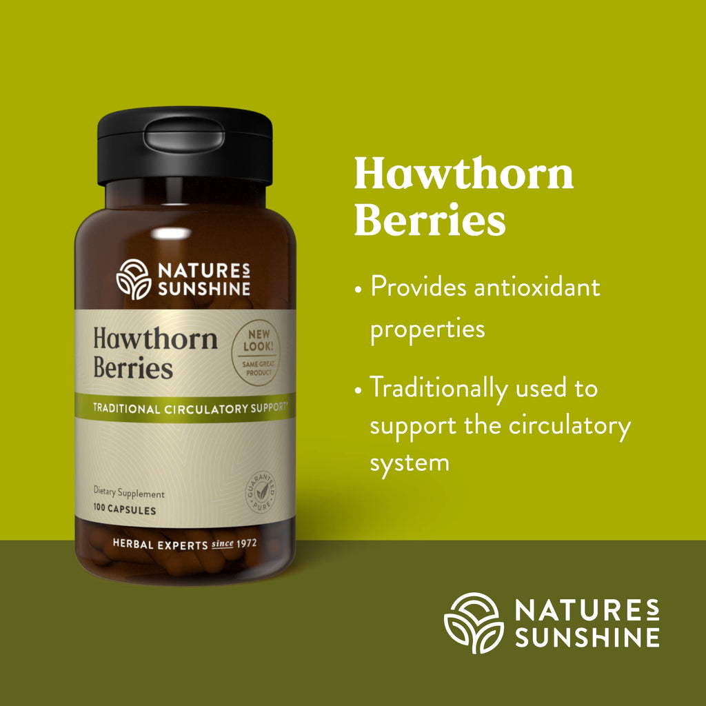 Nature's Sunshine Hawthorn Berries, 100 Capsules – Heart Health & Circulatory Support