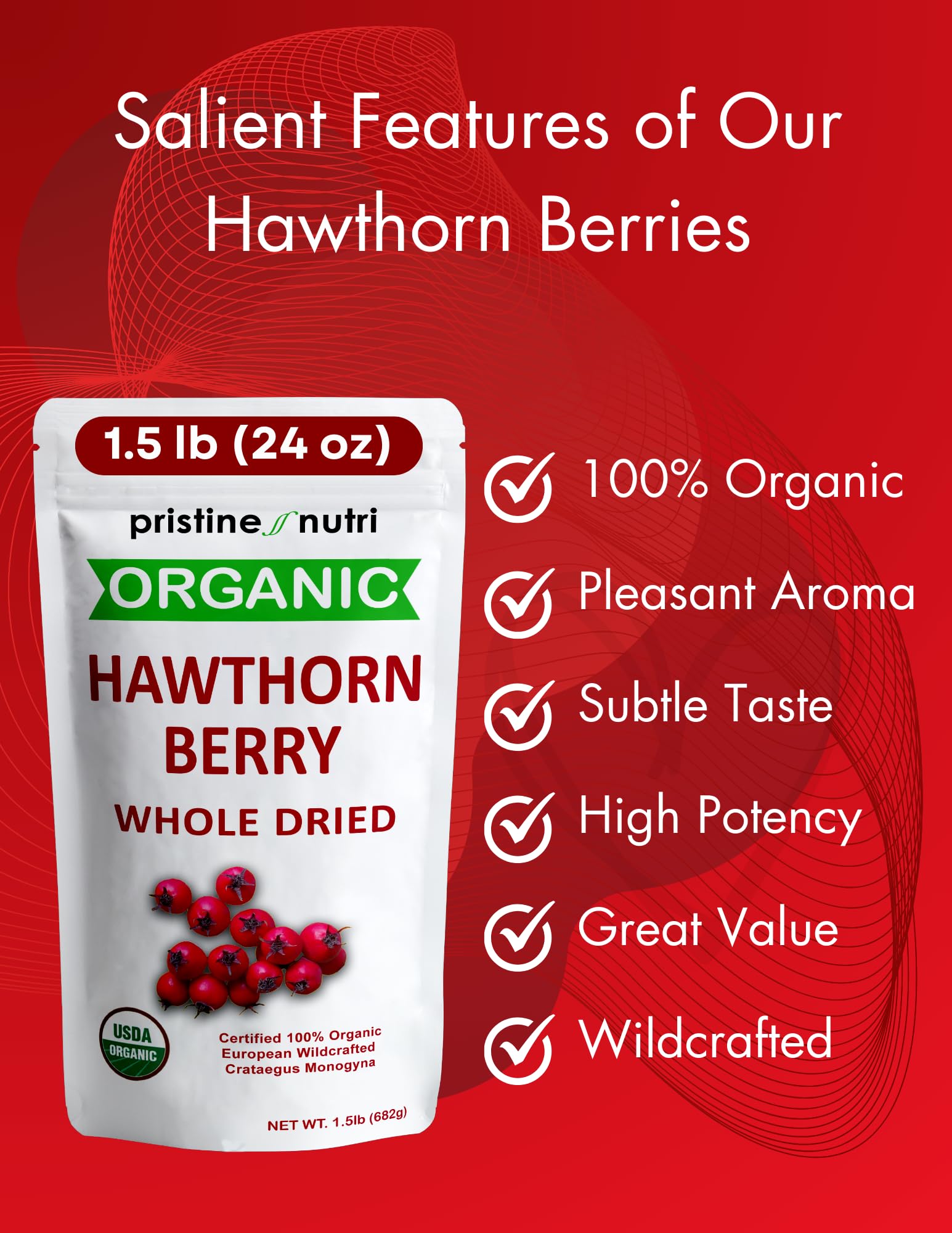 1.5 lb Organic Hawthorn Berries – Dried Bulk for Tea | Heart Health & Stress Relief