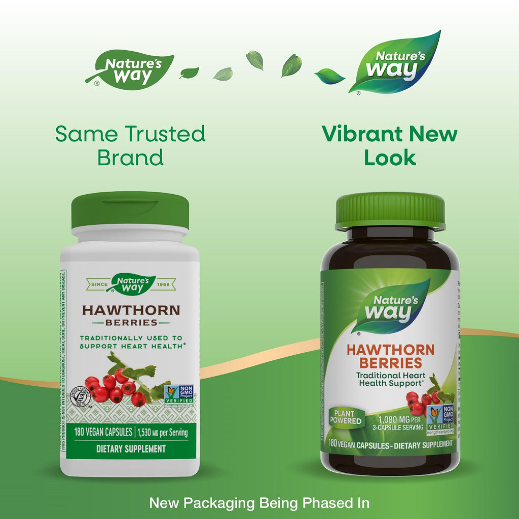 Nature's Way Hawthorn Berries - Heart Health Support, 180 Vegan Capsules (2 Pack) Packaging May Vary