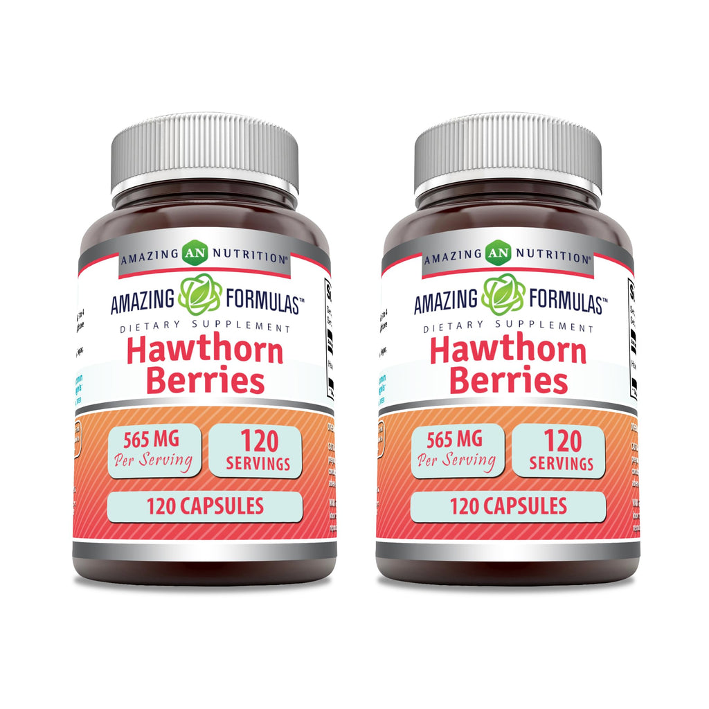 Amazing Formulas Hawthorn Berries Supplement – 565 mg, 2 Pack, 120 Capsules, Non-GMO, Gluten-Free, Made in USA
