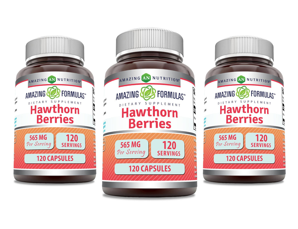 Amazing Formulas Hawthorn Berries 565 mg – 120 Capsules, 3 Pack, Made in USA