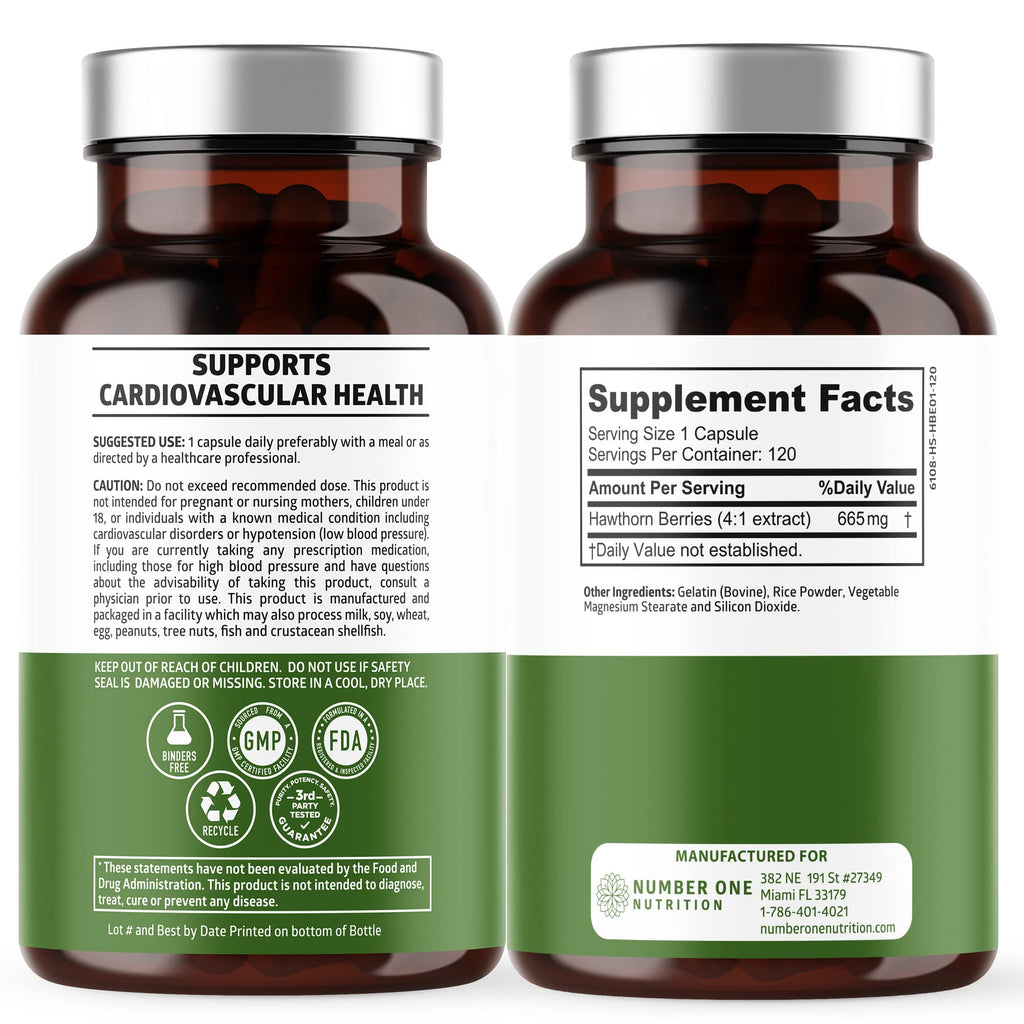 N1N Premium Hawthorn Berry Capsules – Max Strength 2660mg, 120 Caps (Pack of 2)