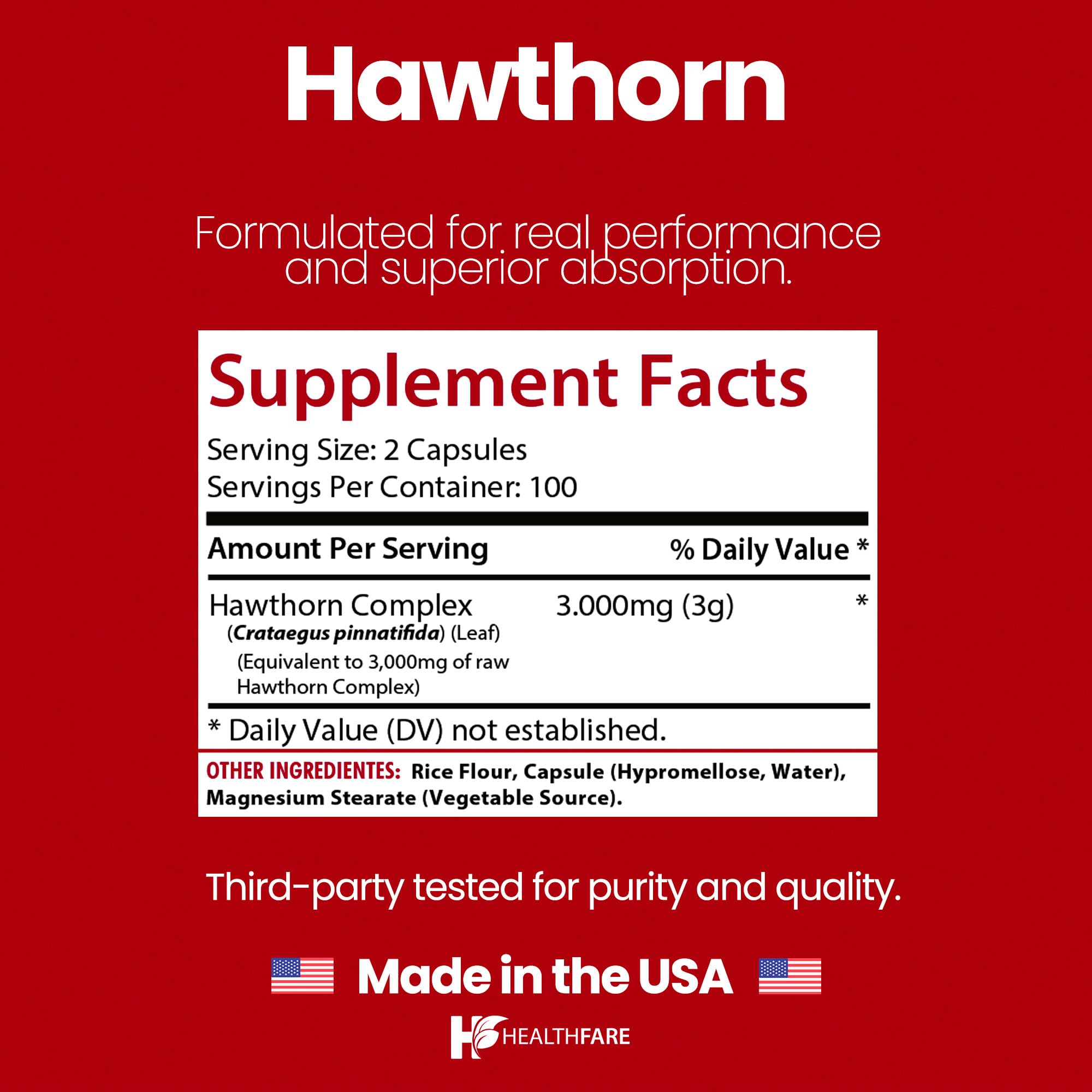 HealthFare Hawthorn Berry 3000mg – Heart & Circulatory Support | Vegan, Made in USA