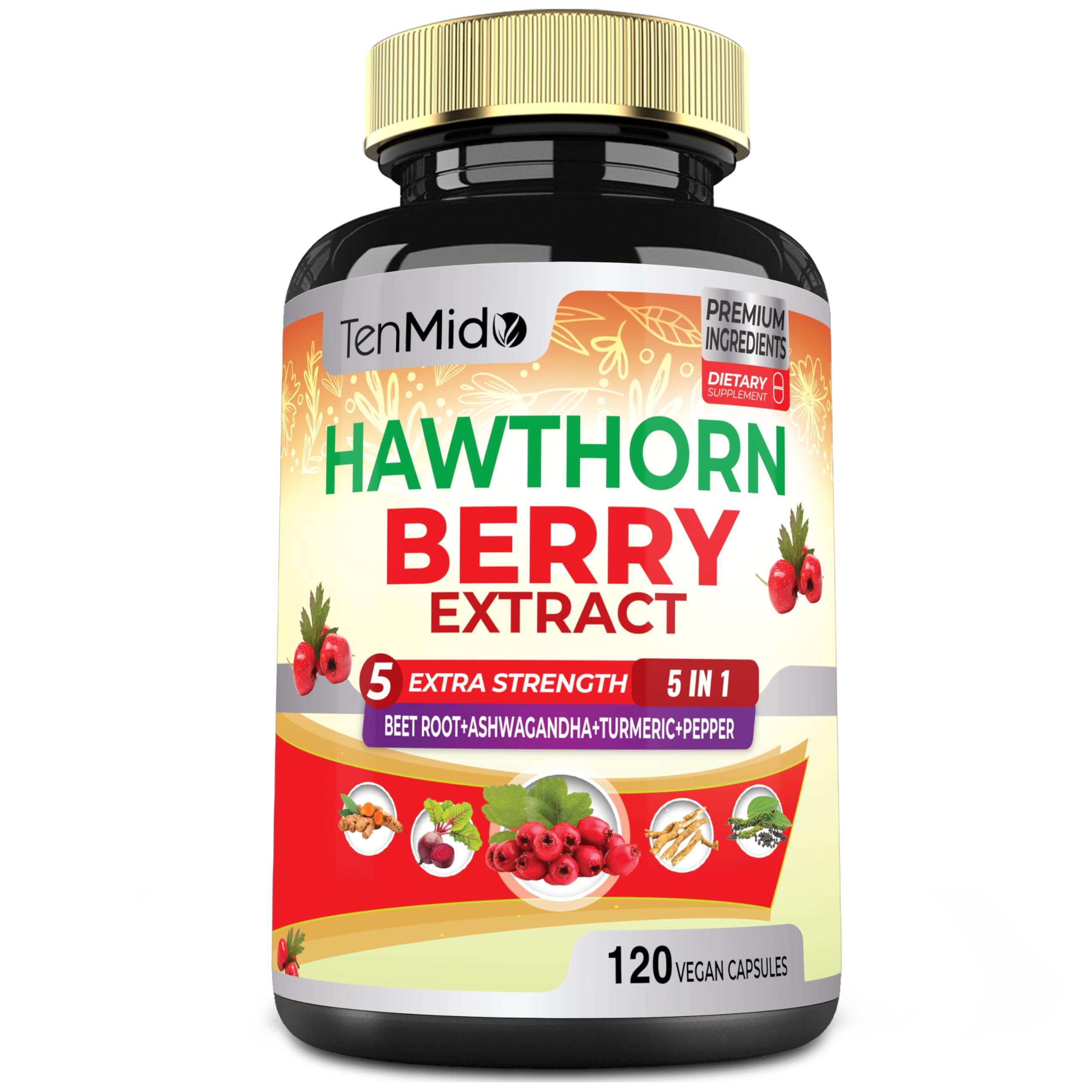 Hawthorn Berry Extract Capsules – 120 Vegan (4 Months) with Beet Root, Ashwagandha & Turmeric
