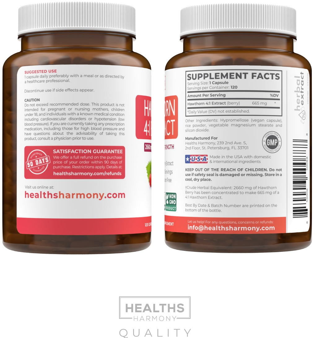 Super Potent Hawthorn Berry Extract Capsules – 4 Month Supply, Heart & Digestive Health (Vegan, Non-GMO, Gluten Free)