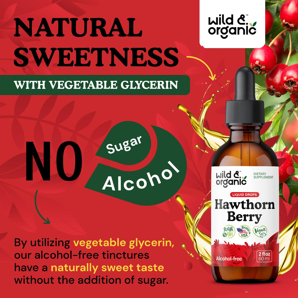 Wild & Organic Hawthorn Berry Extract Drops 600 mg | Vegan, Alcohol-Free | 2 oz