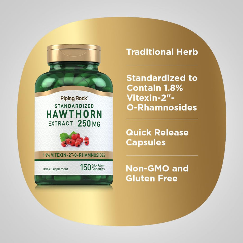 Piping Rock Hawthorn Berry Capsules – 250mg, 150 Pills | Non-GMO, Gluten Free | Herb Extract
