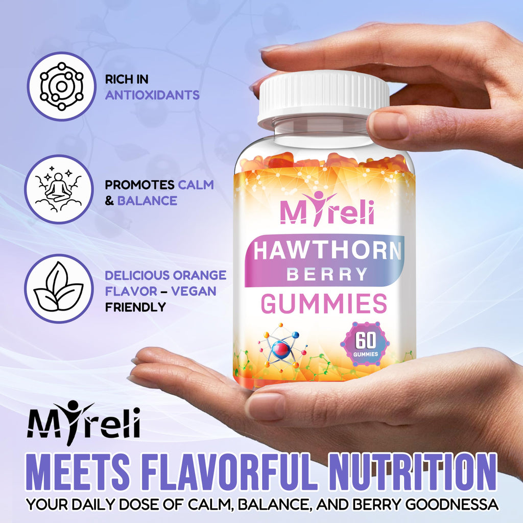 Hawthorn Berry Gummies 1000mg - Vegan, Gluten-Free | Plant-Based Arterial Support - 60 Chewables
