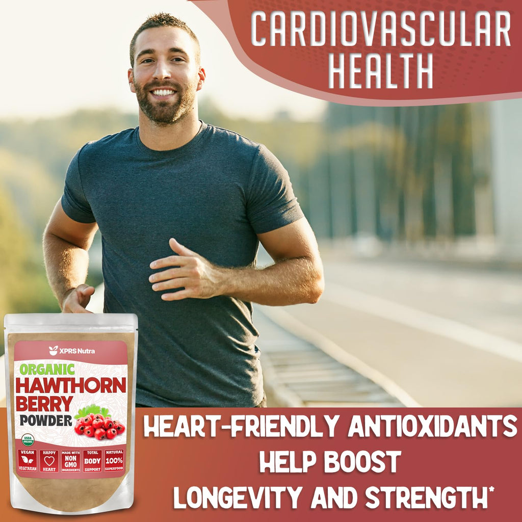 XPRS Nutra Organic Hawthorn Berry Powder – Premium USDA Organic Hawthorn for Cardiovascular Support – Vegan (16 oz)