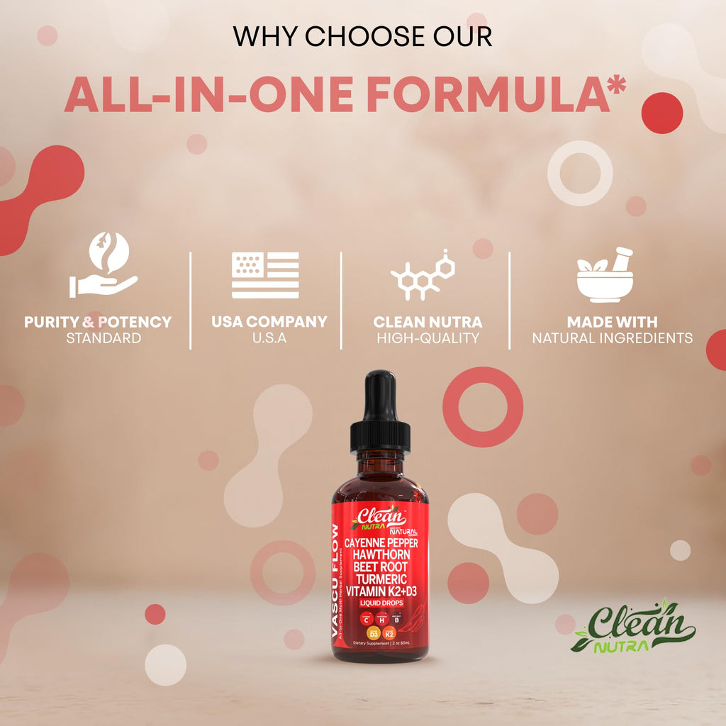 Clean Nutra Vascu Glow All-in-One: Cayenne Pepper Drops + Hawthorn Berry