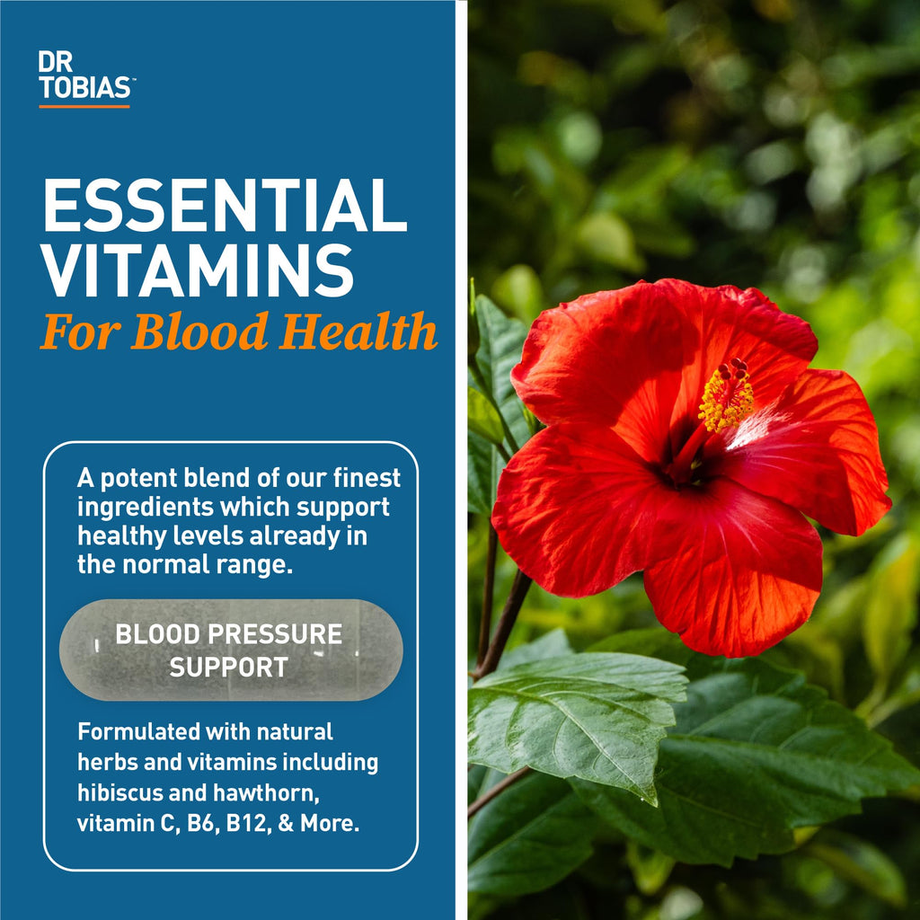 Dr. Tobias Blood Pressure Support Supplement – Hawthorn, Hibiscus, Olive Leaf & Garlic | 90 Capsules
