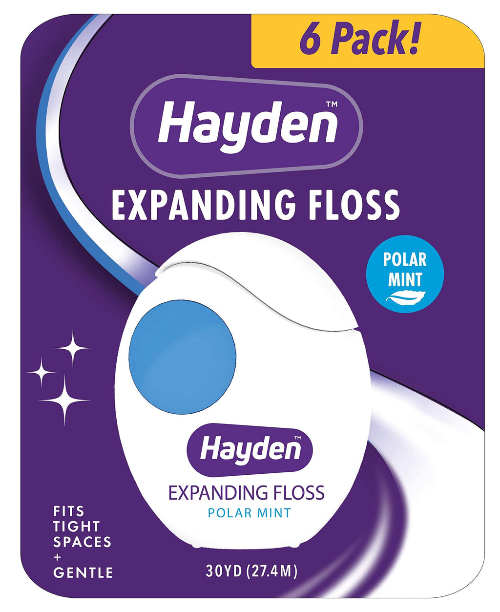 Hayden Expanding Dental Floss – Polar Mint, 6-Pack, Anti-Tartar