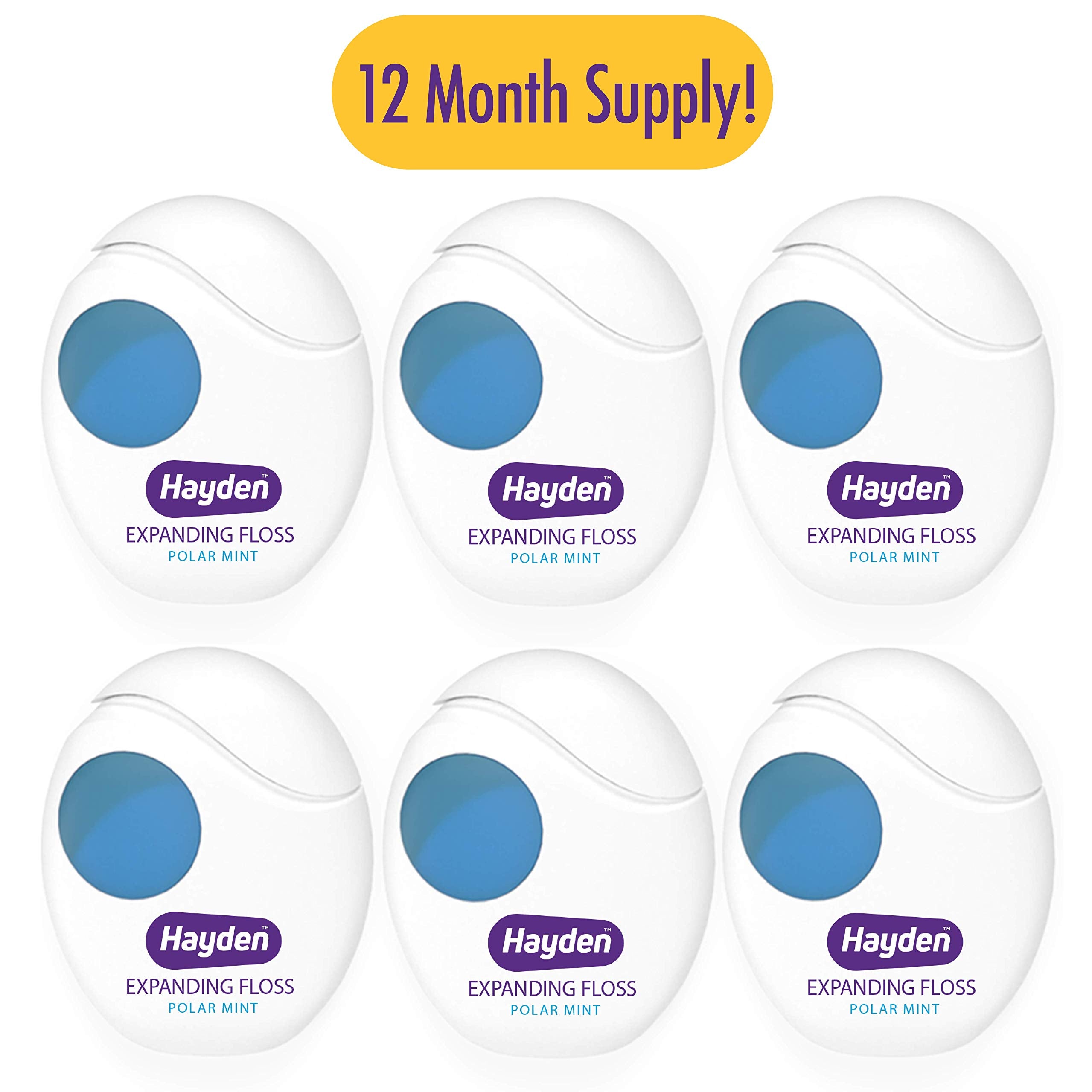 Hayden Expanding Dental Floss – Polar Mint, 6-Pack, Anti-Tartar