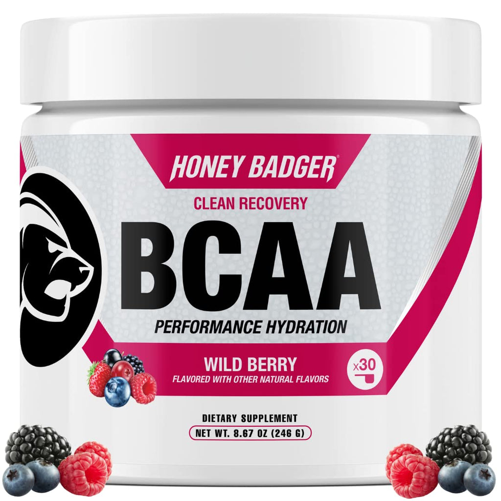 Honey Badger BCAA + EAA Powder – Vegan, Sugar Free, 30 Servings