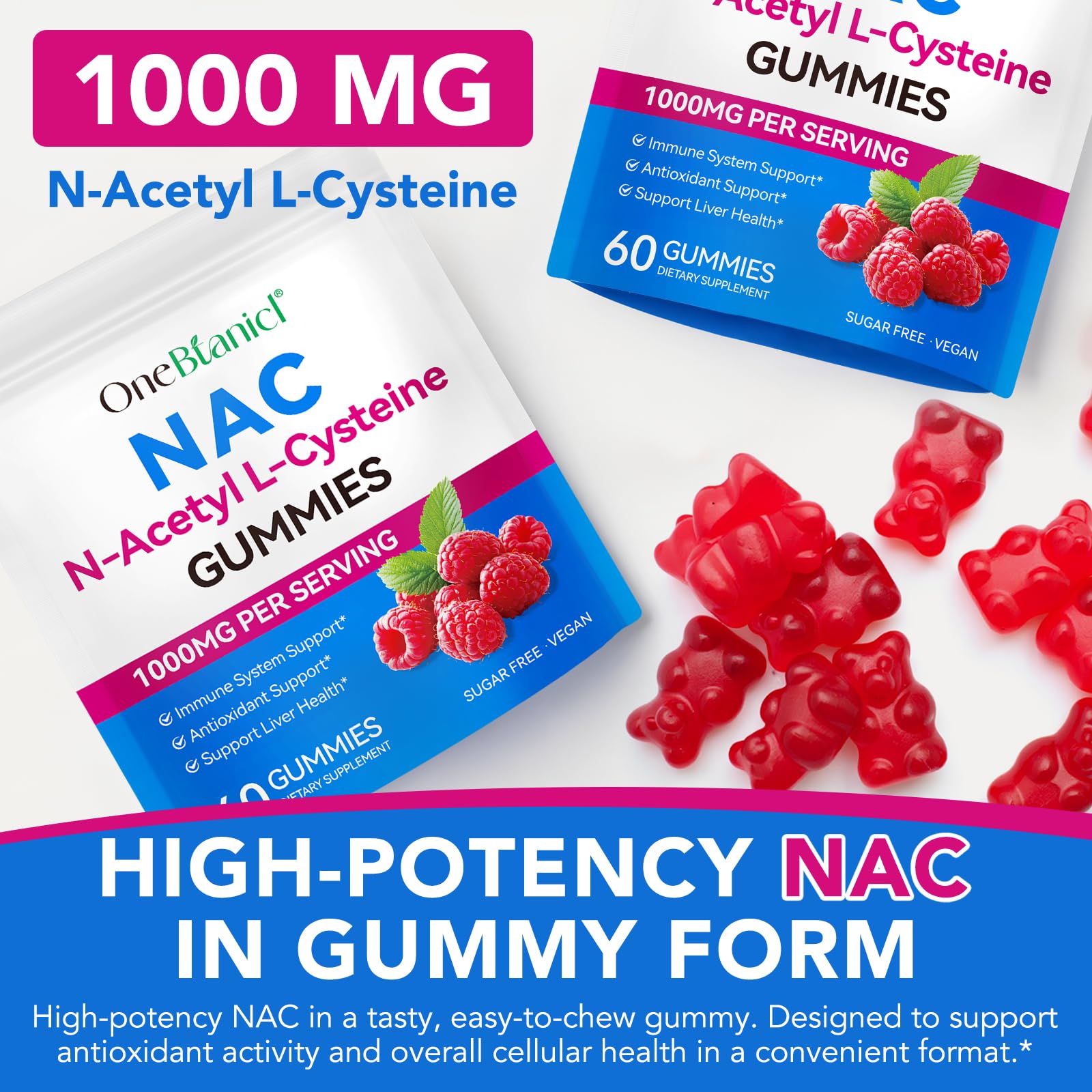 HBIKCLYC NAC Gummies | NAC Supplement for Immune Support | Sugar-Free, Non-GMO | 60 Count