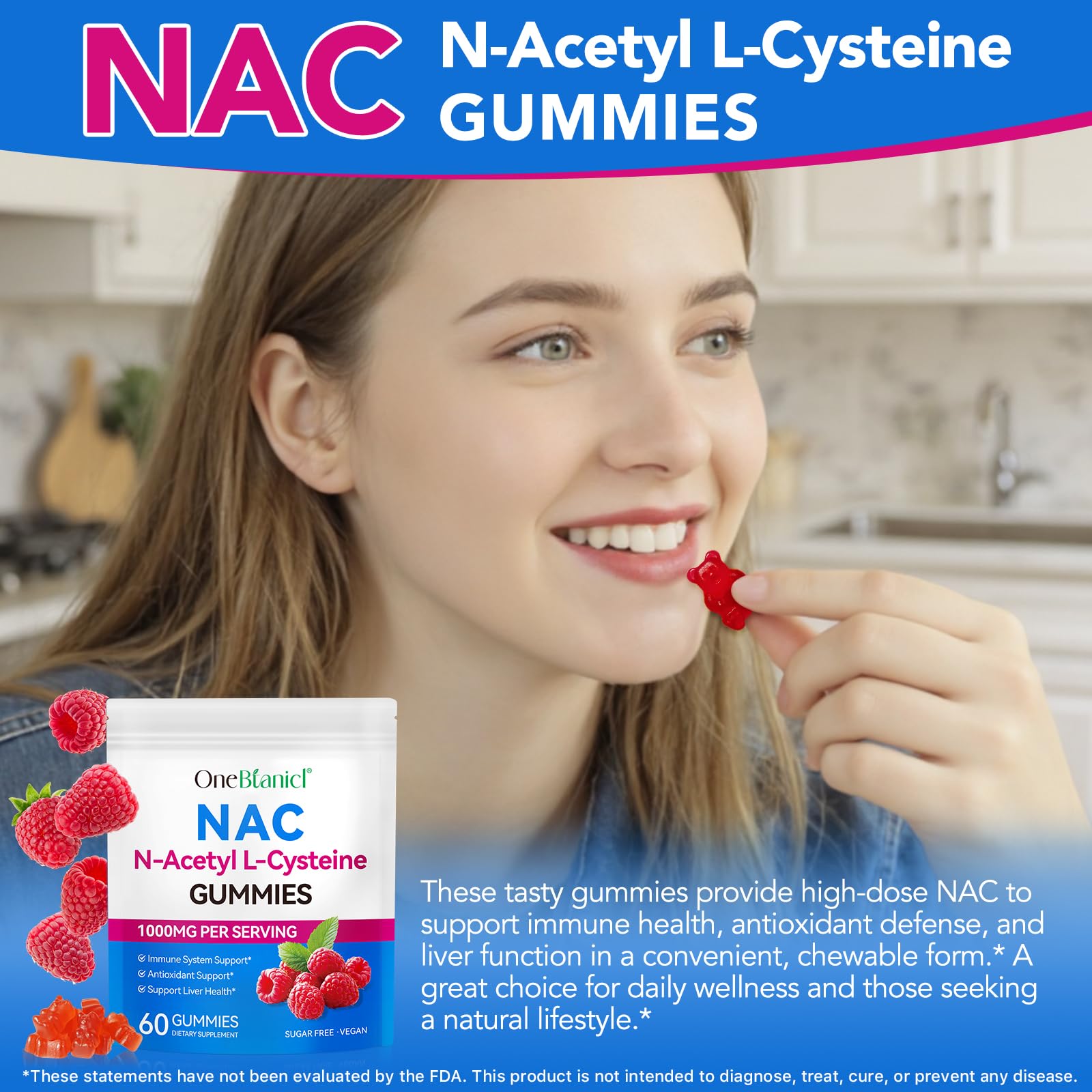 HBIKCLYC NAC Gummies | NAC Supplement for Immune Support | Sugar-Free, Non-GMO | 60 Count