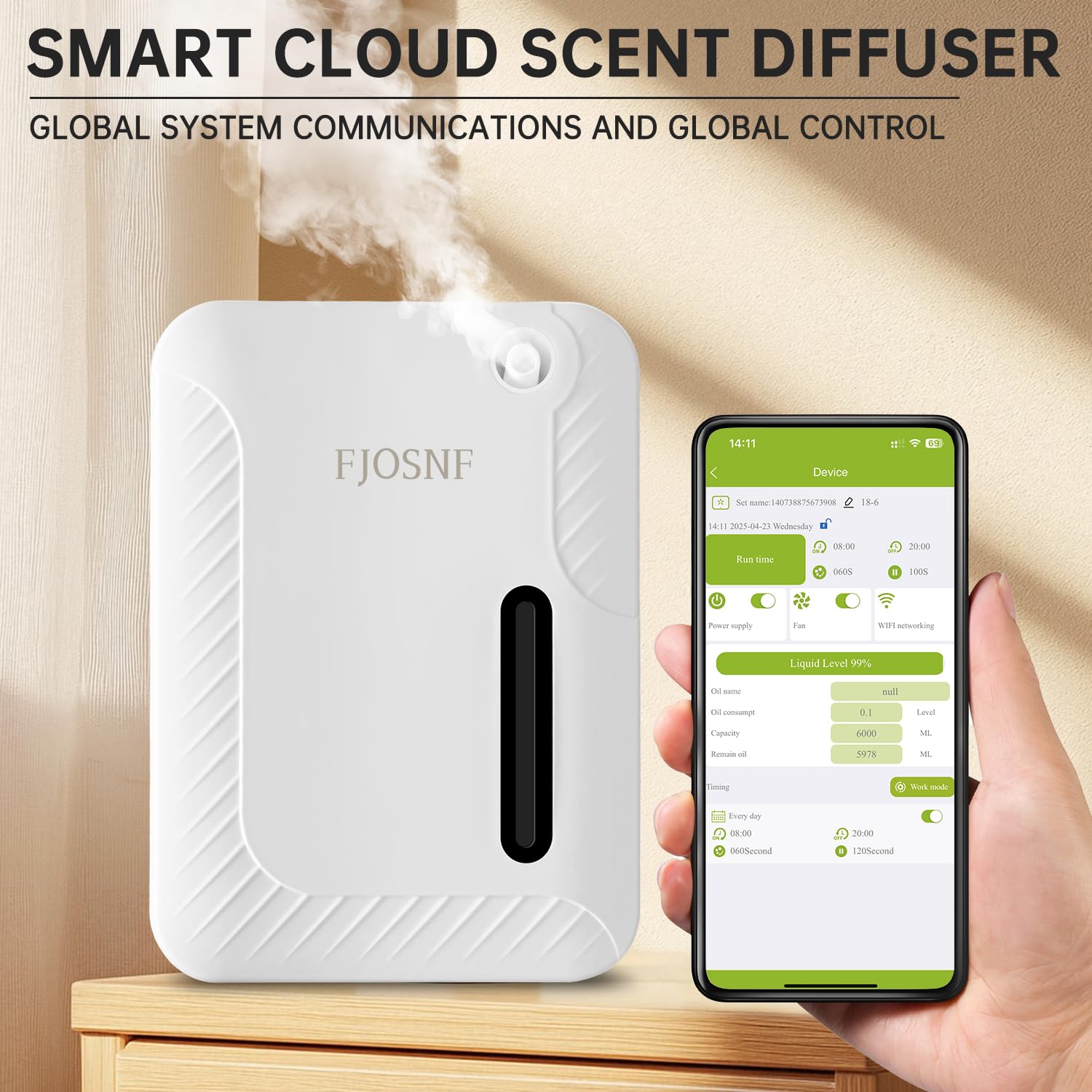 HCZMOPTP 2025 Waterless Diffuser – 2200 Sq Ft Coverage, 250ml, Bluetooth & WiFi App Control