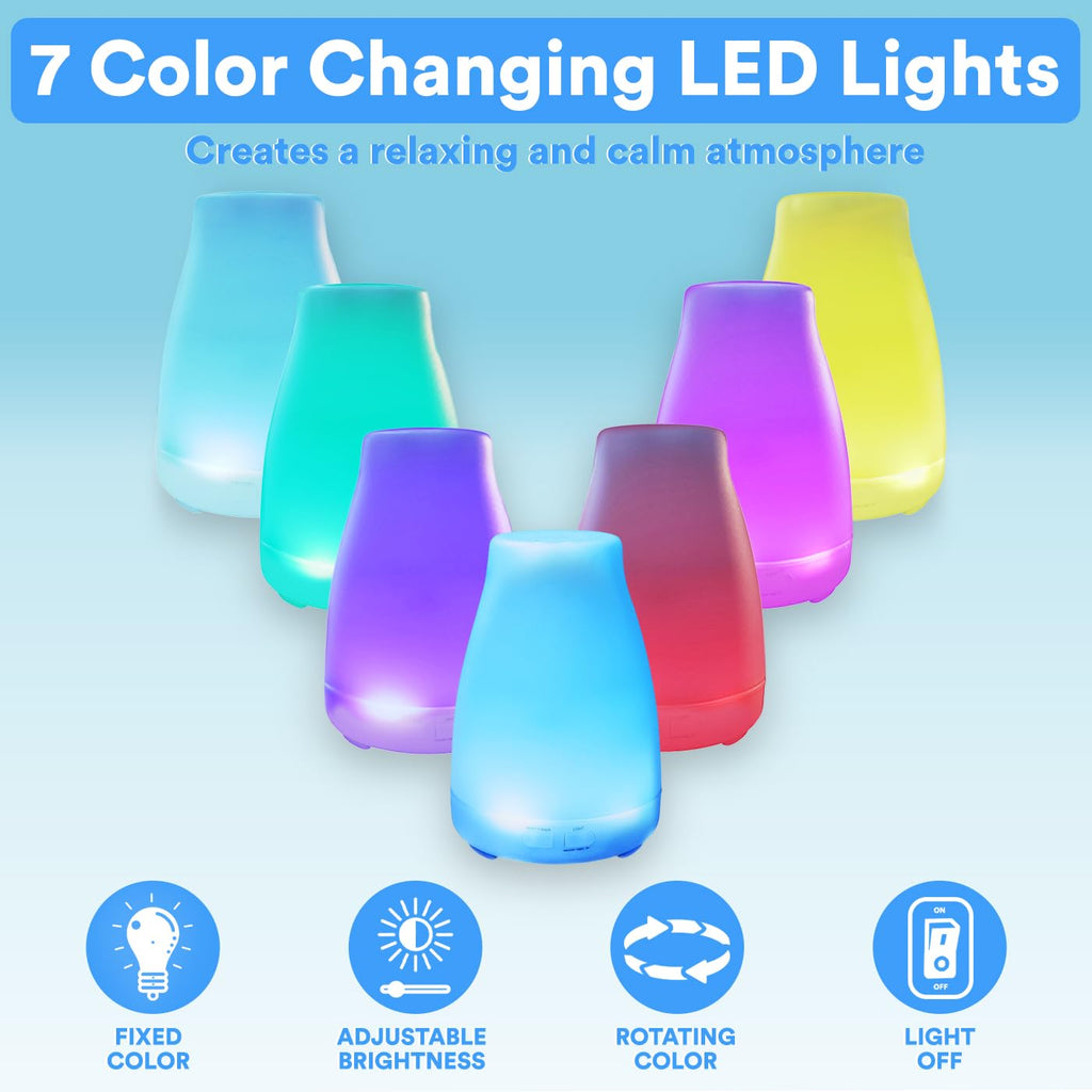 HDE Essential Oil Diffuser Aromatherapy – 7 Color LED, Auto-Off, Portable Humidifier (White)