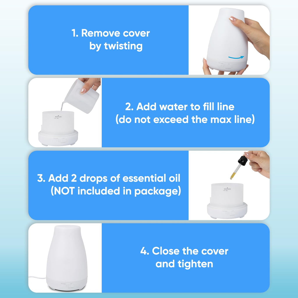 HDE Essential Oil Diffuser Aromatherapy – 7 Color LED, Auto-Off, Portable Humidifier (White)
