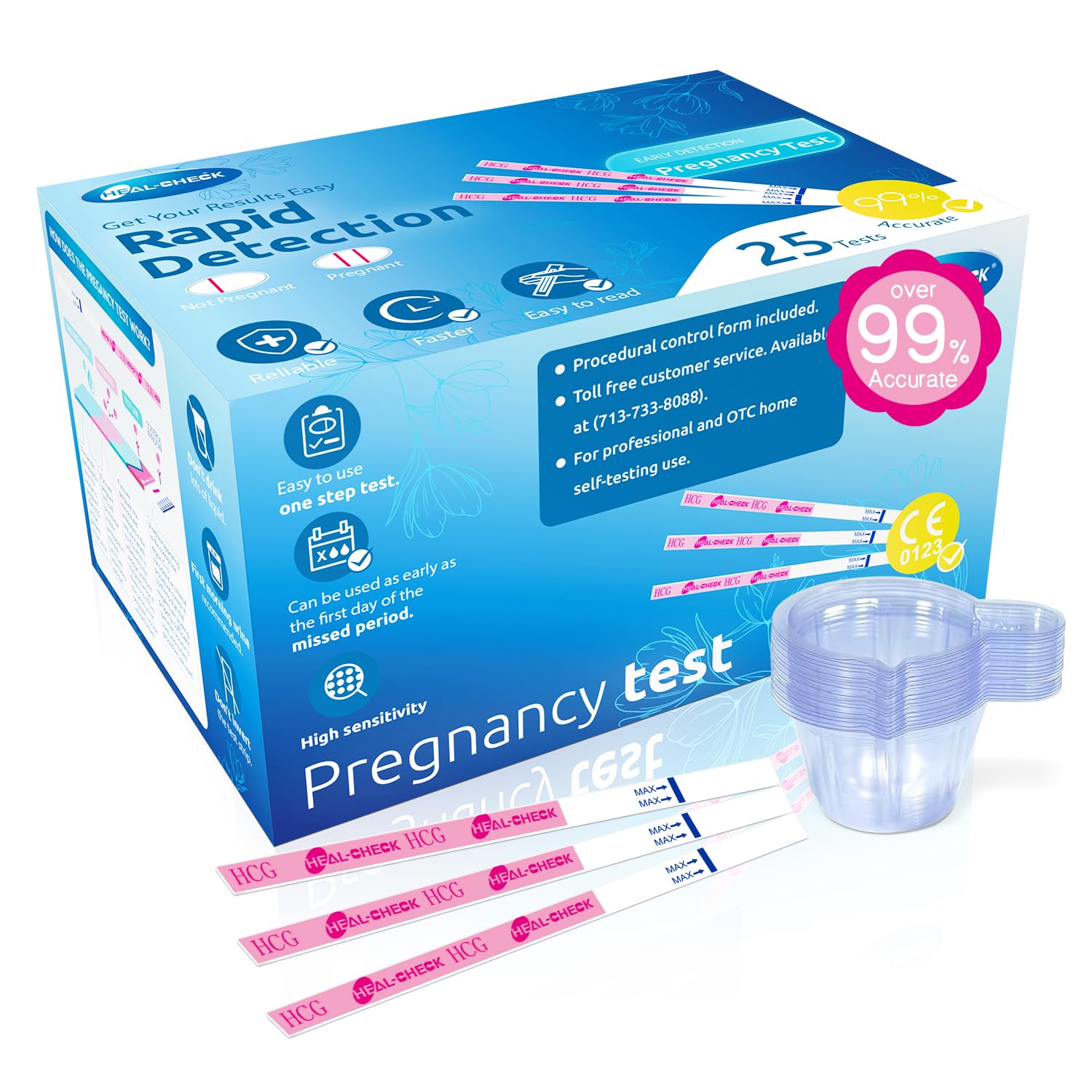 HEAL-CHECK Pregnancy Tests with Cup – Bulk 25 Count, 99% Accuracy