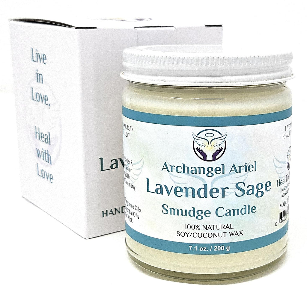 Heal The Masses Lavender Sage Candle - Archangel Ariel Candle for Chakra Healing & Energy Cleansing - Reiki Charged White Sage Candle (7 oz)