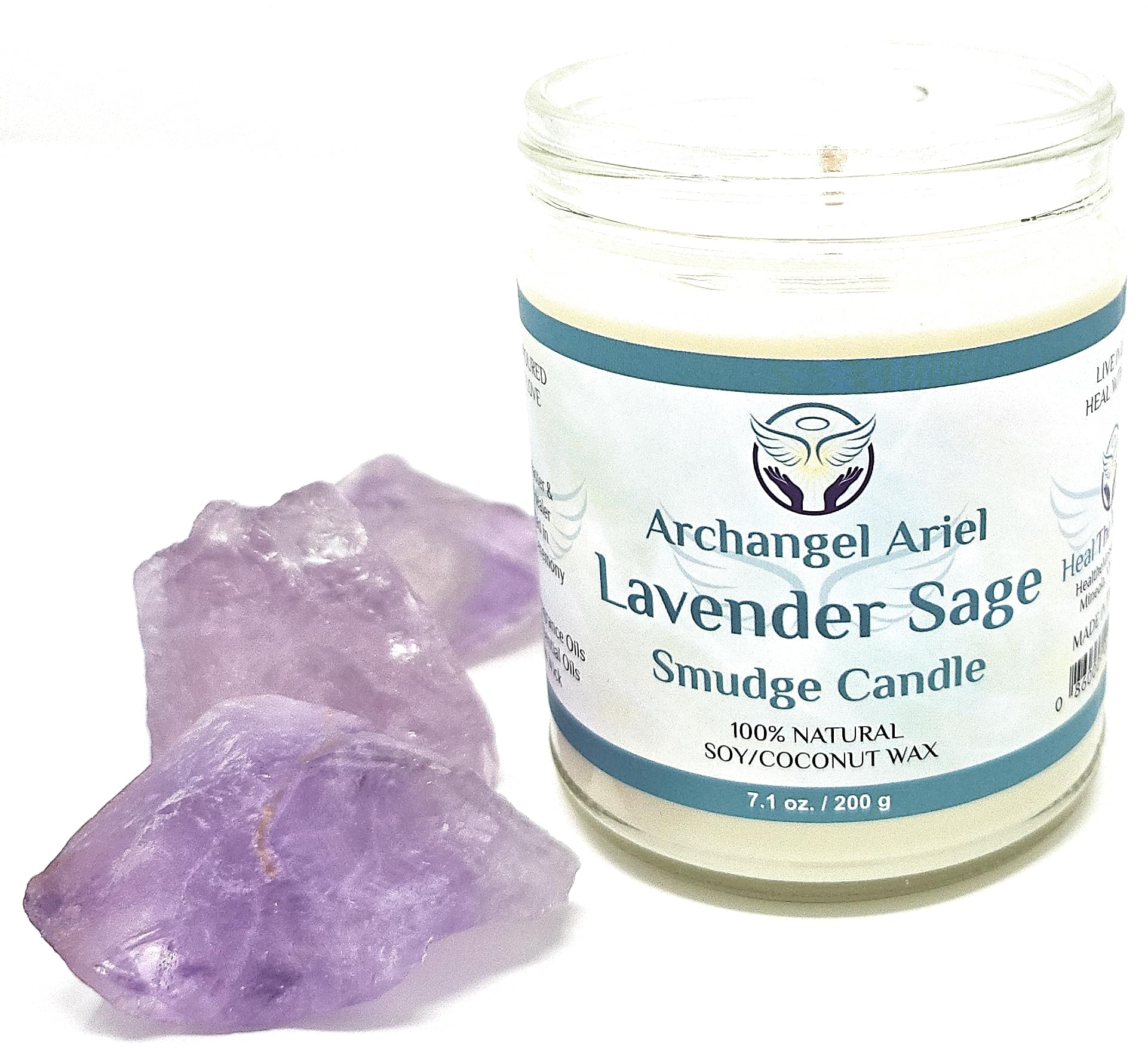 Heal The Masses Lavender Sage Candle - Archangel Ariel Candle for Chakra Healing & Energy Cleansing - Reiki Charged White Sage Candle (7 oz)