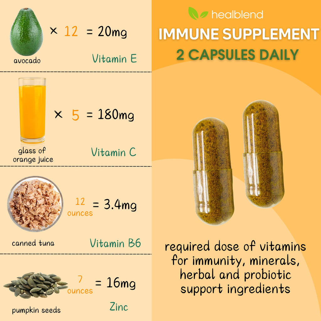HealBlend 10 in 1 Immune Support Supplement Booster – Elderberry, Zinc, Echinacea, Turmeric, Probiotics | Adults 120 Capsules