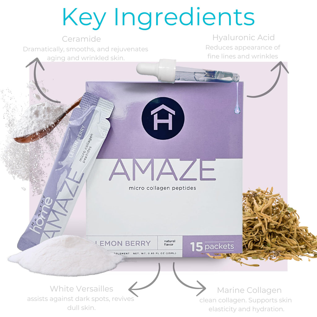 HEALHTY Home Amaze Collage Micro Collagen Peptides - Lemon Berry, 15 Servings, 1 Box | Skin, Hair & Joints