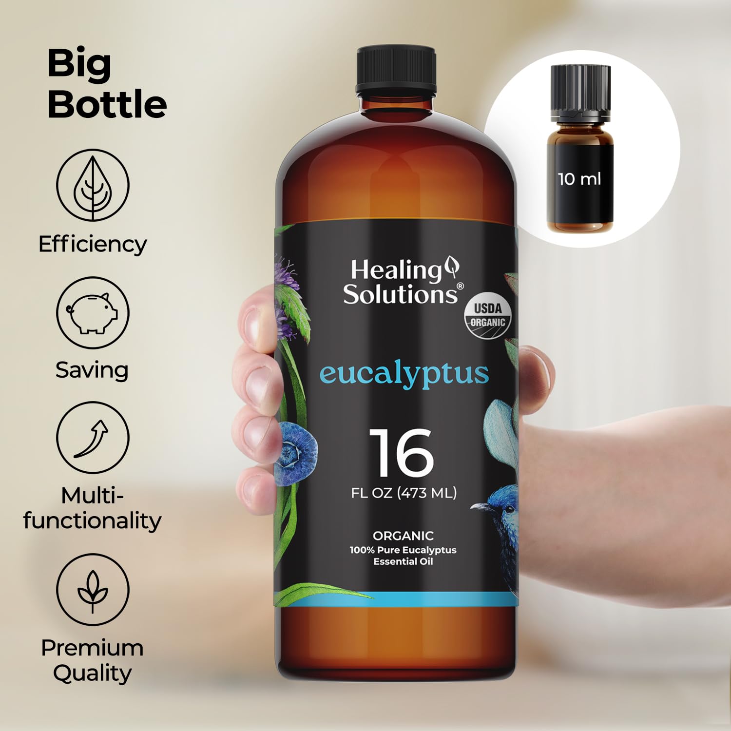Healing Solutions Organic Eucalyptus Oil 16oz – Bulk for Diffusers & More