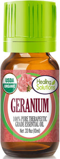 Healing Solutions Geranium Essential Oil – 0.33 oz (10 ml) – Organic, Pure & Undiluted