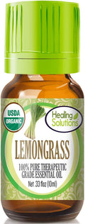 Healing Solutions Organic Lemongrass Essential Oil 0.33 oz (10ml) - Pure & Undiluted