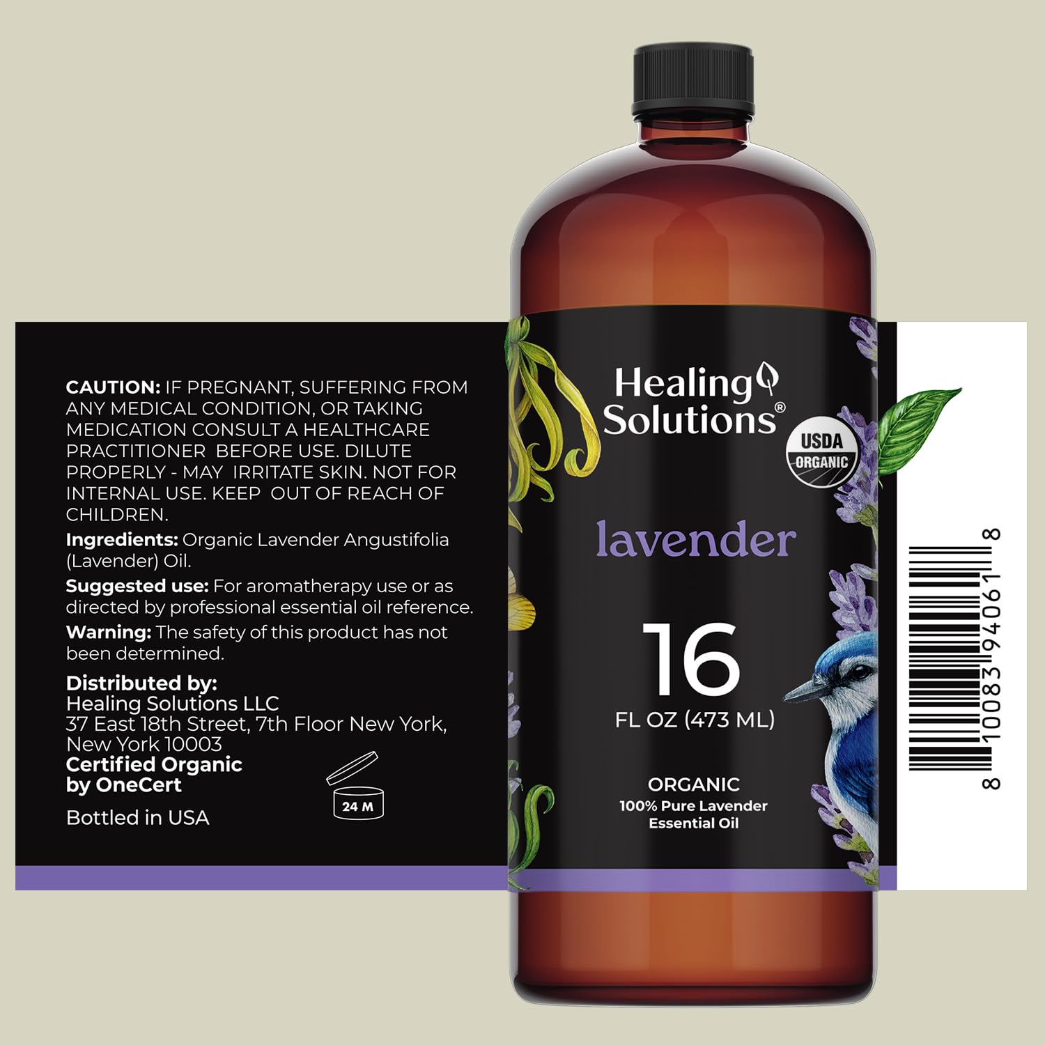 Healing Solutions Organic Lavender Essential Oil 16oz Bulk - Lavender Oil for Skin, Cleaning & Diffuser
