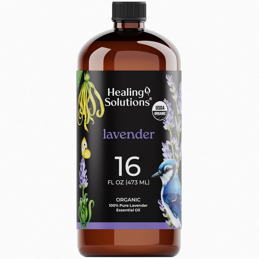 Healing Solutions Organic Lavender Essential Oil 16oz Bulk - Lavender Oil for Skin, Cleaning & Diffuser