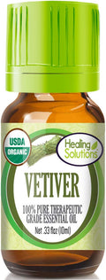 Healing Solutions Vetiver Essential Oil 0.33 oz (10 ml) – Organic, Pure, Therapeutic Grade