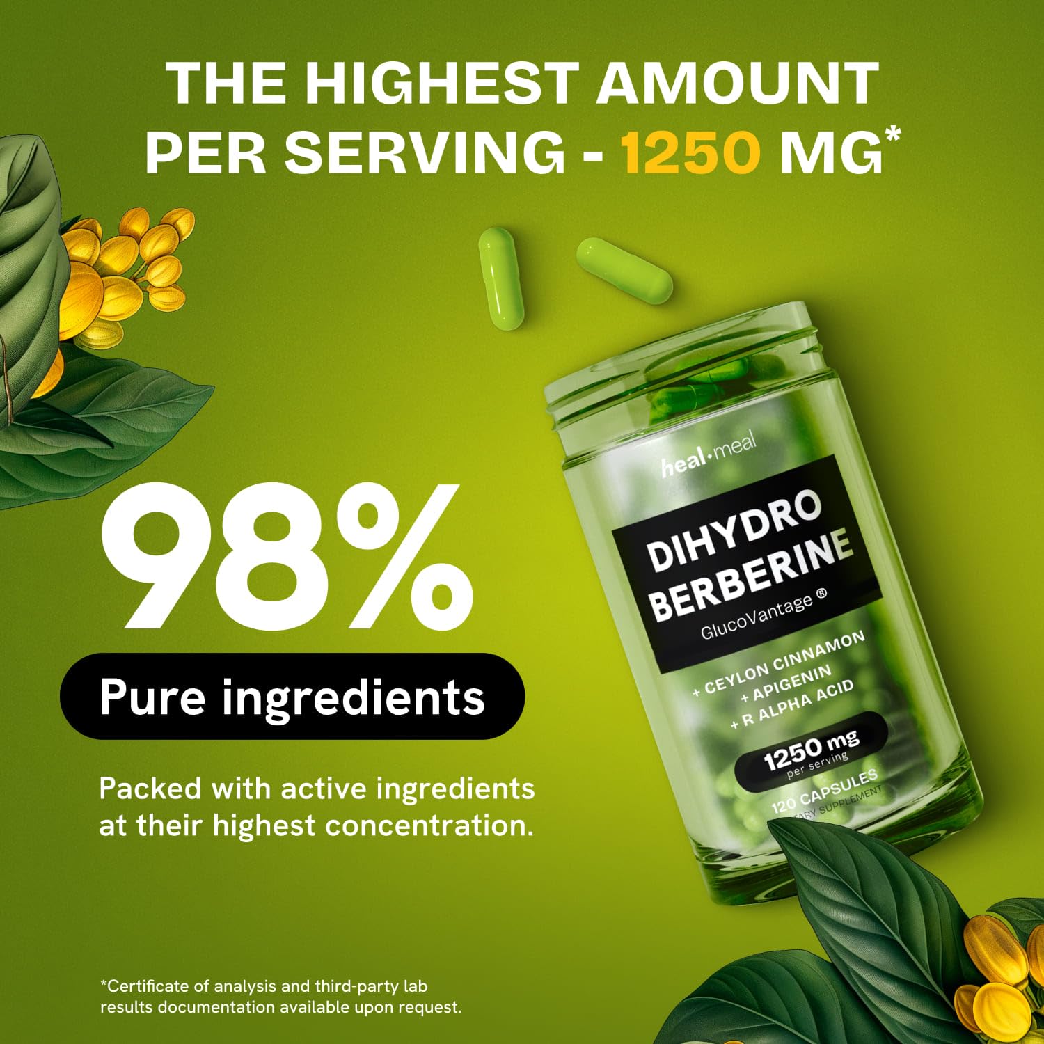 HealMeal Dihydroberberine – Organic Berberine with Cinnamon & RLA, 120 Caps