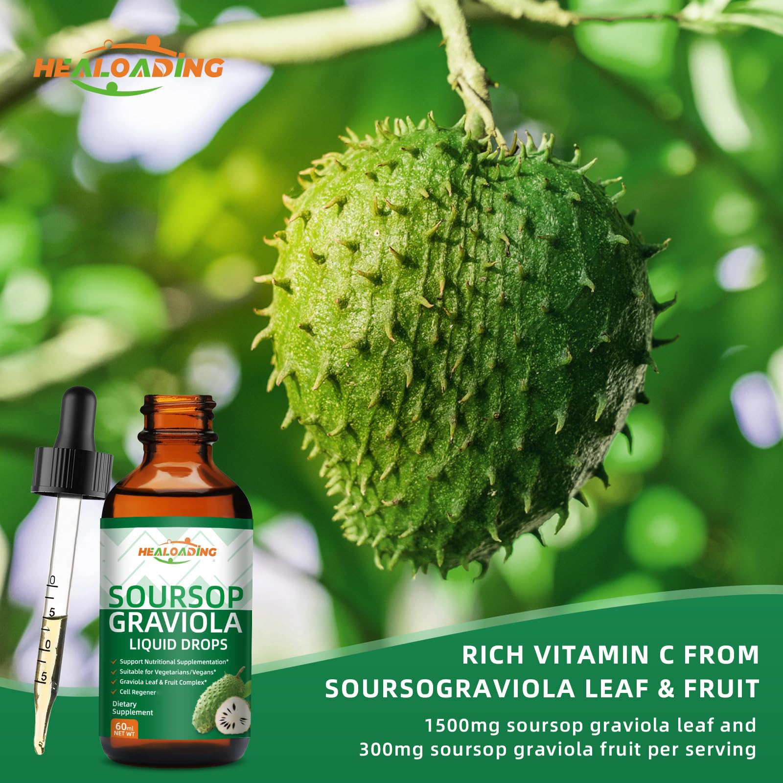 HEALOADING Soursop Bitters Drops - Organic Graviola Soursop Extract for Immune & Cell Support