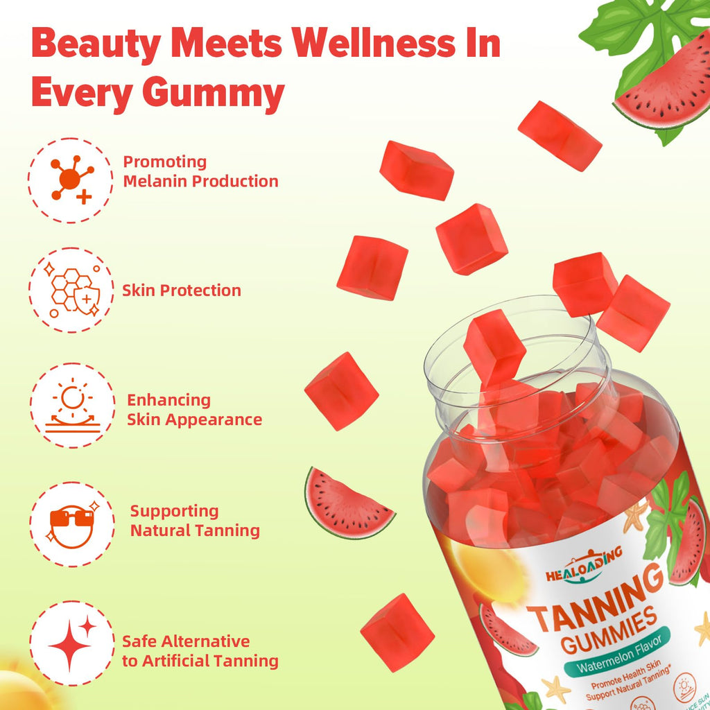 HEALOADING Tanning Gummies - Bronzing Supplement with Astaxanthin, Lycopene & Beta Carotene | Vegan & Non-GMO (30-Day)