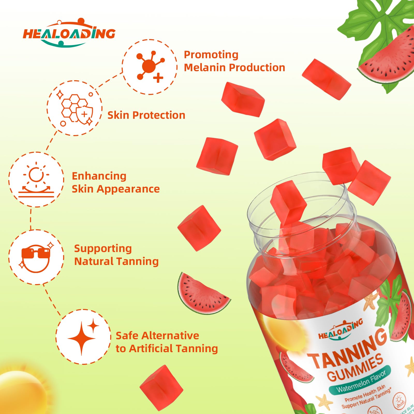 HEALOADING Tanning Gummies for Adults | Astaxanthin, Lycopene & Zinc